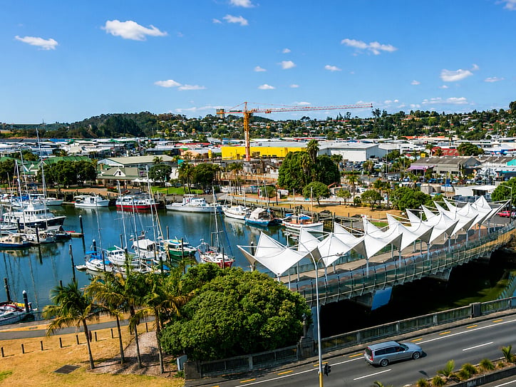 Aerial view of the Whangārei waterfront and city centre