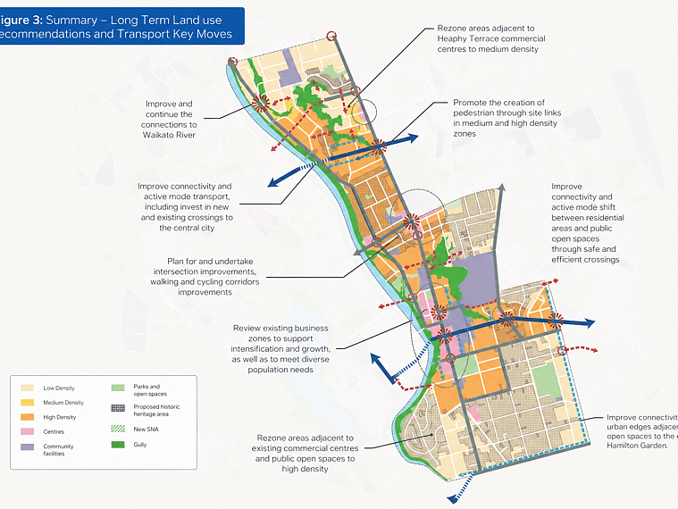 Spatial planning map showing long-term land use and transport recommendations in Hamilton