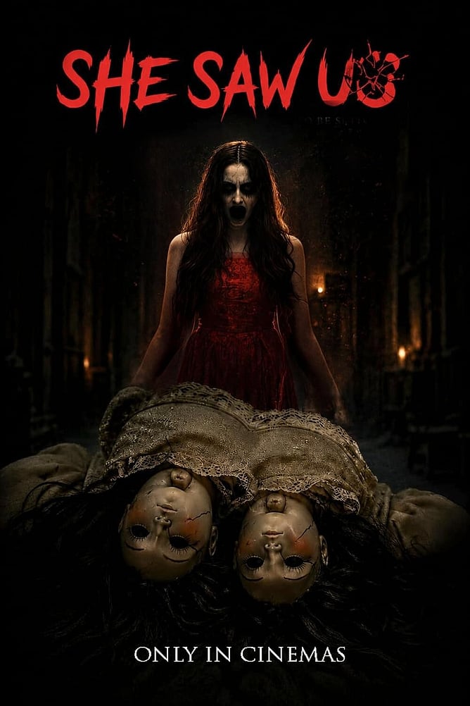 Poster for 'SHE SAW US', a 2026 witch horror movie directed by James Night and released in cinemas only from 4 September 2026.