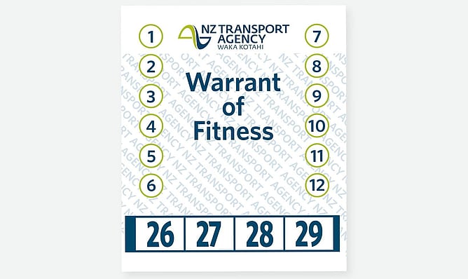 Warrant of Fitness Sticker 26-29