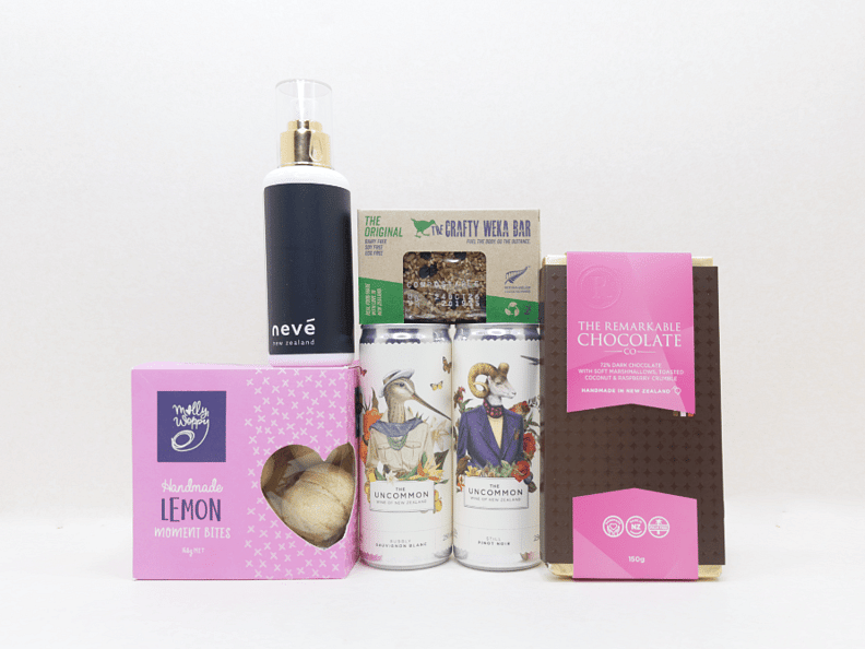 You Deserve This gift box NZ — NZ-made gift box with Remarkables chocolate, Uncommon wine, Nevé room spray and cookies