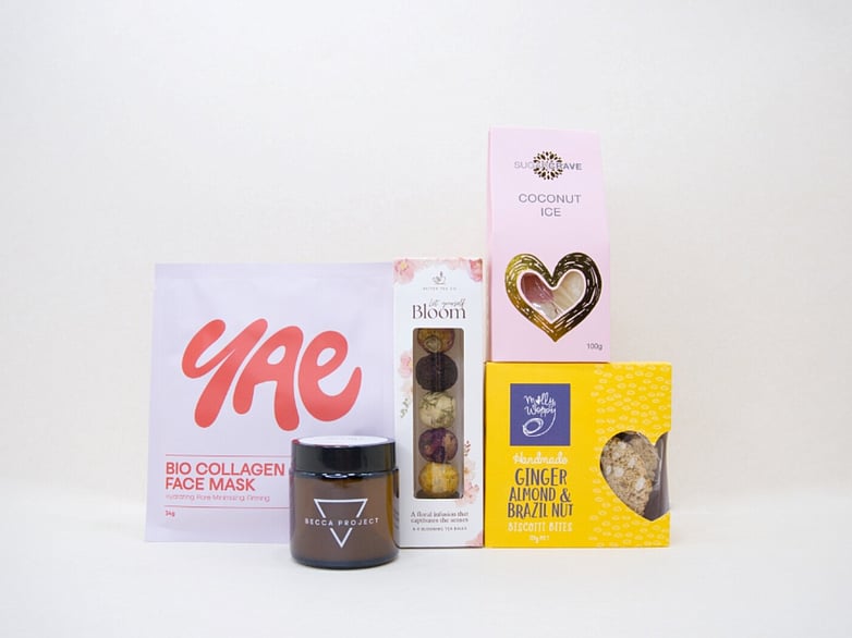 Blooming Tea gift box NZ &mdash; premium NZ-made gifts including Better Tea Co, Molly Woppy biscotti and YAE face mask