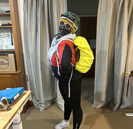 Jessie geared up to cycle!