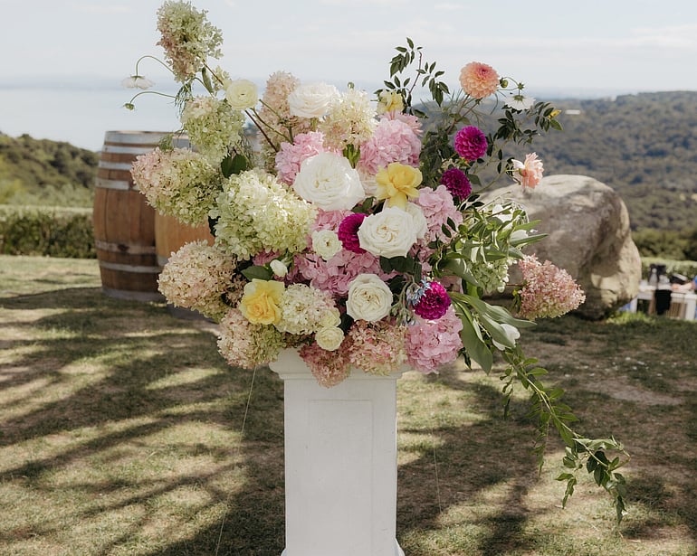 Wedding florals at Batch Winery, Waiheke Island