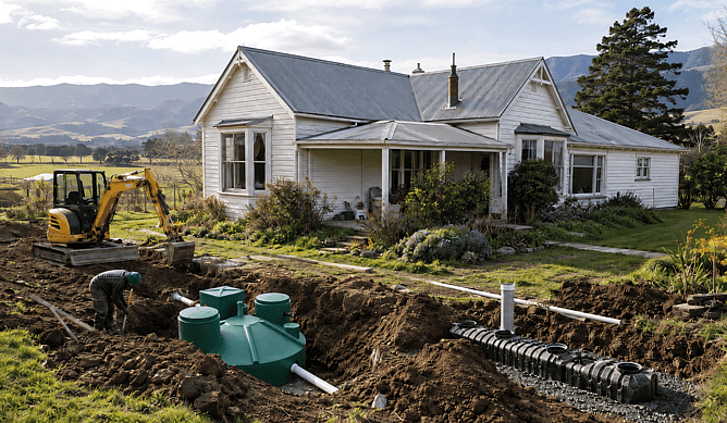 septic tank replacement in Christchurch rural property, ai