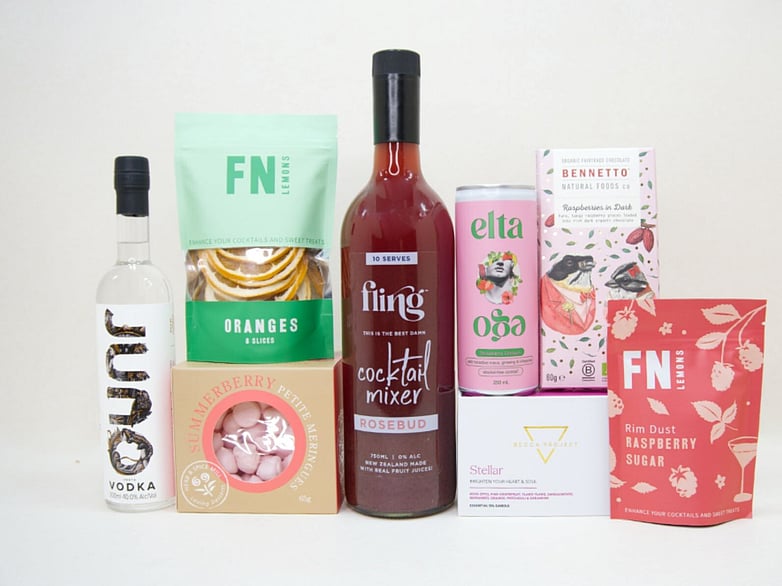 Wine and cocktail gift box NZ with NZ-made products from KYND Gift Boxes