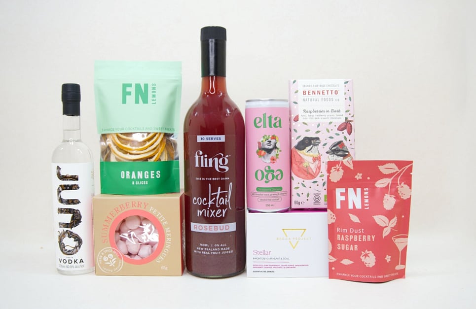 Wine and cocktail gift box NZ with NZ-made products from KYND Gift Boxes