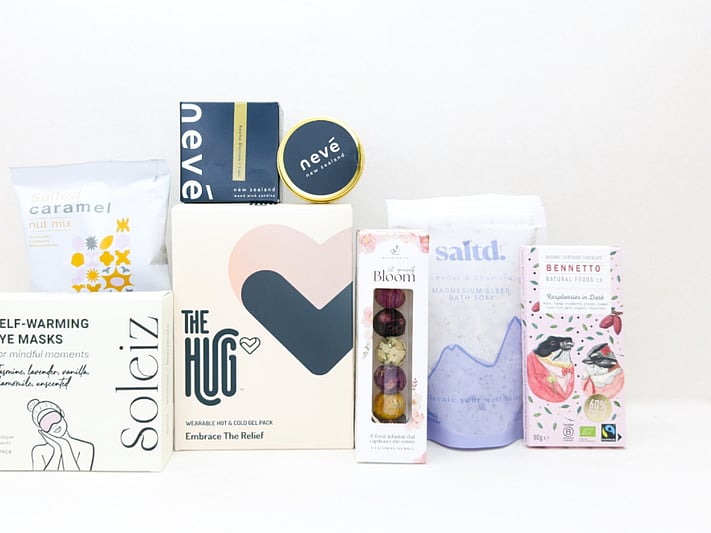 Self care gift box NZ filled with NZ-made beauty and wellness products from KYND Gift Boxes