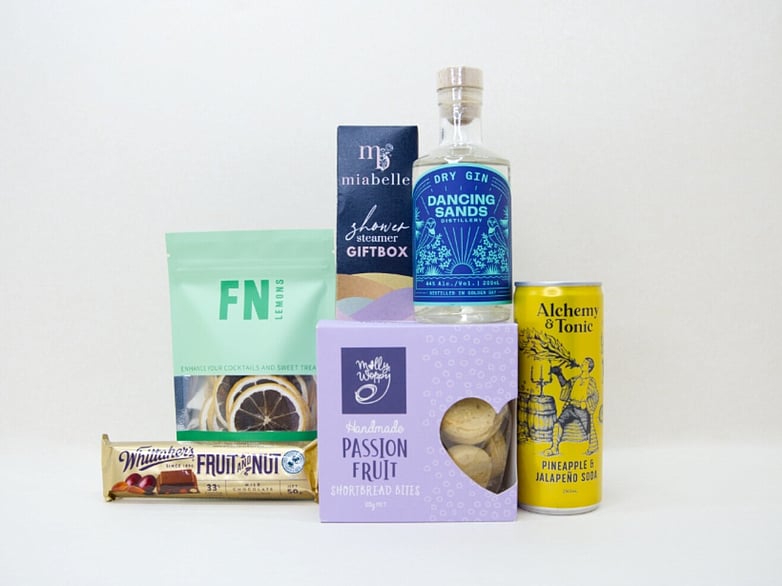 Gin Night In gift box NZ &mdash; premium NZ-made gifts including Dancing Sands gin, Miabelle shower steamers and Whittakers chocolate