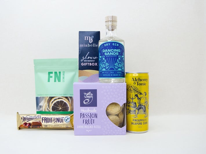 Gin Night In gift box NZ — premium NZ-made gifts including Dancing Sands gin, Miabelle shower steamers and Whittakers chocolate