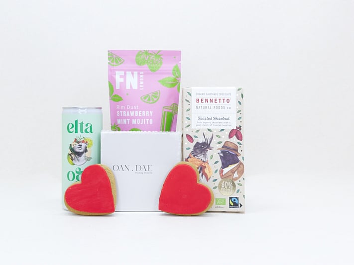 A Gentle Wish gift box with an OAN DAE wish paper kit, Elta Ego self-care products, FN dried lemons, and Bennetto chocolate, thoughtfully packaged as a gift of comfort, encouragement, and support