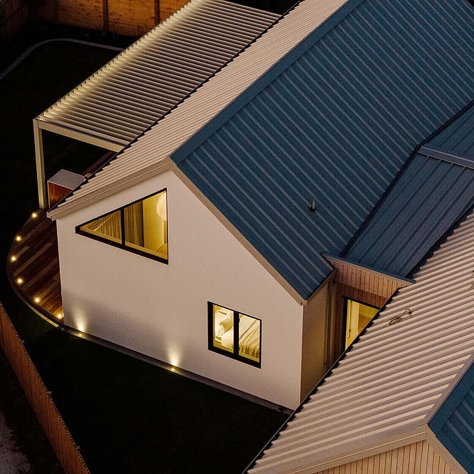 Drone view of house at night