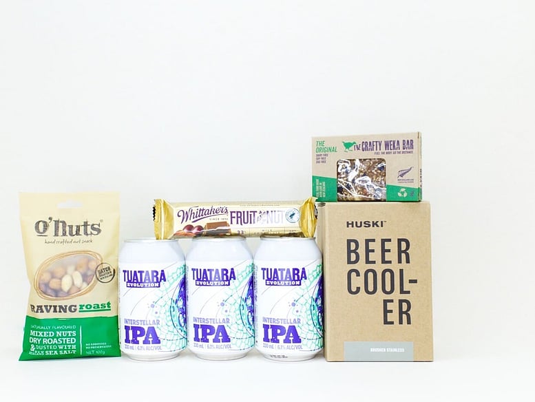 Craft Beer gift box NZ — NZ-made gift box for him with craft beer, beer cooler, nuts and chocolate