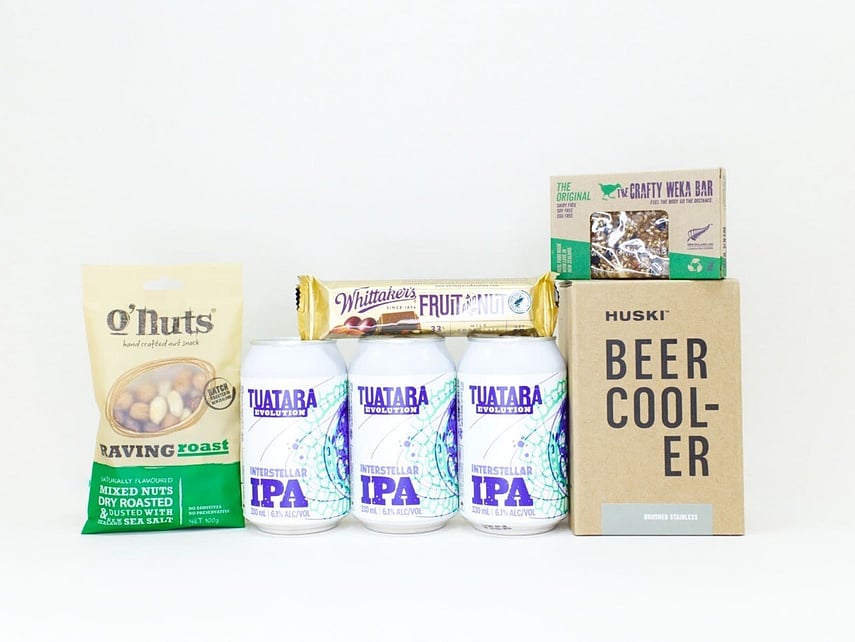 Craft Beer gift box NZ &mdash; NZ-made gift box for him with craft beer, beer cooler, nuts and chocolate