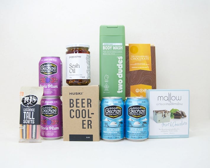 Spoil Him gift box NZ — NZ-made gift box for him with craft beer, Huski tumbler, marshmallows and chocolate