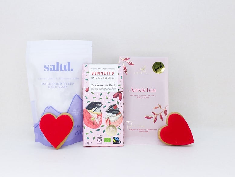 Rest and Restore gift box NZ — NZ-made self-care gift box with Saltd bath salts, Anxietea, Bennetto chocolate and cookies