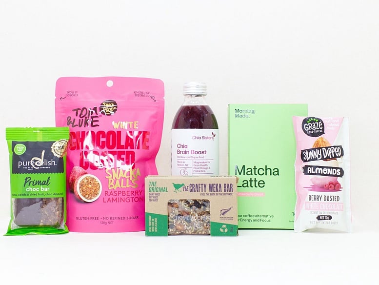 Mood Boost gift box NZ — NZ-made wellness gift box with Morning Made matcha, snack balls, muesli bar and nuts