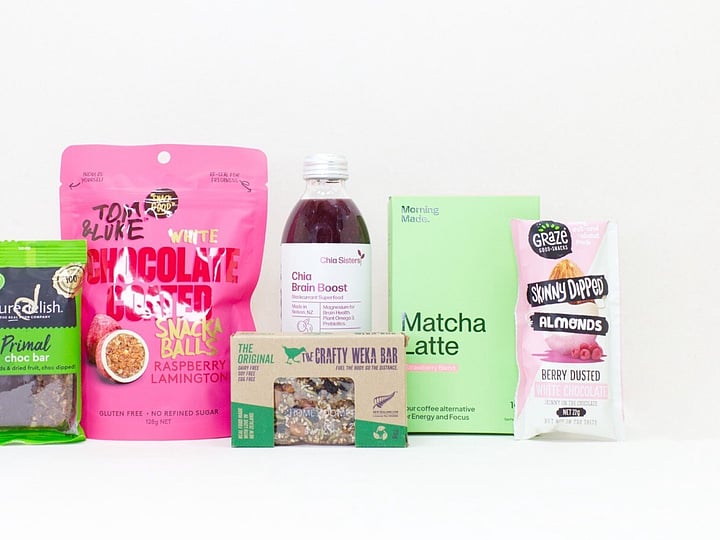 Mood Boost gift box NZ &mdash; NZ-made wellness gift box with Morning Made matcha, snack balls, muesli bar and nuts