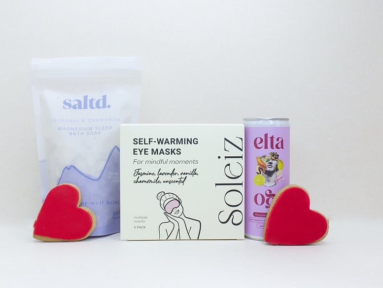 The me time gift box NZ — NZ-made self-care gift box with Saltd bath salts, Soleiz eye mask and Elta Ego cocktail