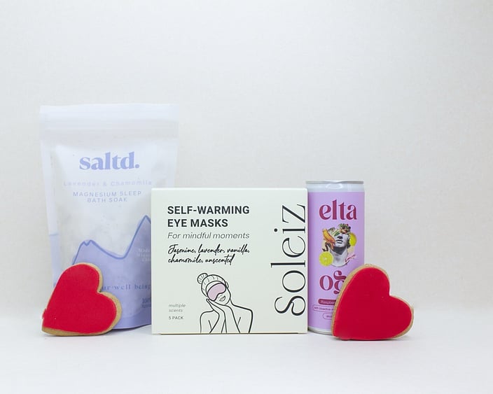 The me time gift box NZ &mdash; NZ-made self-care gift box with Saltd bath salts, Soleiz eye mask and Elta Ego cocktail
