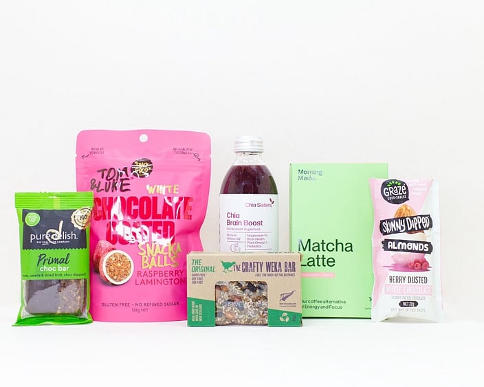 Mood Boost gift box NZ — NZ-made wellness gift box with Morning Made matcha, snack balls, muesli bar and nuts