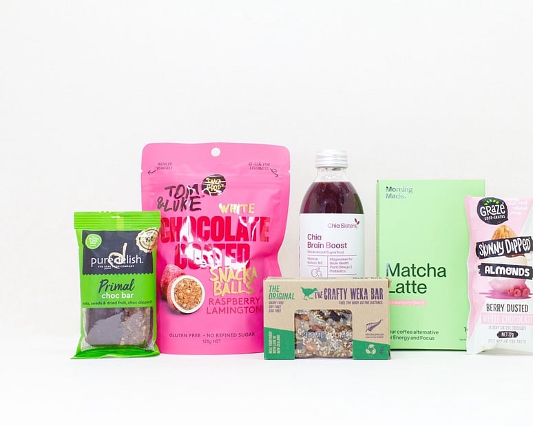 Mood Boost gift box NZ &mdash; NZ-made wellness gift box with Morning Made matcha, snack balls, muesli bar and nuts