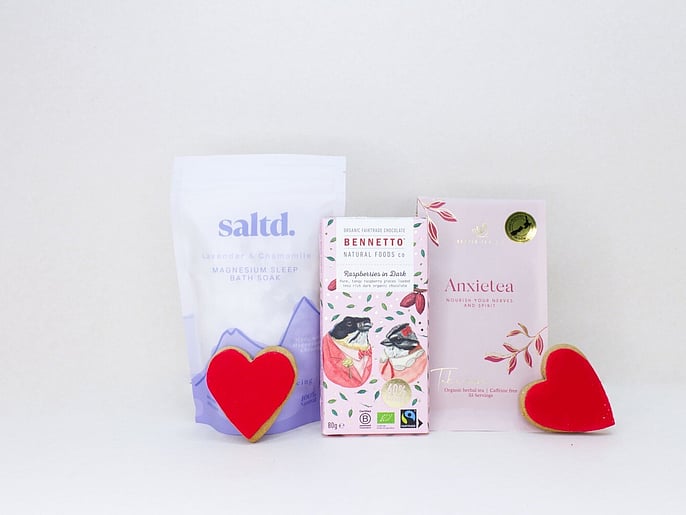 Rest and Restore gift box NZ &mdash; NZ-made self-care gift box with Saltd bath salts, Anxietea, Bennetto chocolate and cookies