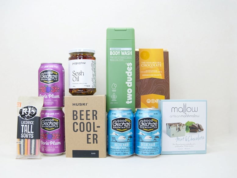 Spoil Him gift box NZ — NZ-made gift box for him with craft beer, Huski tumbler, marshmallows and chocolate