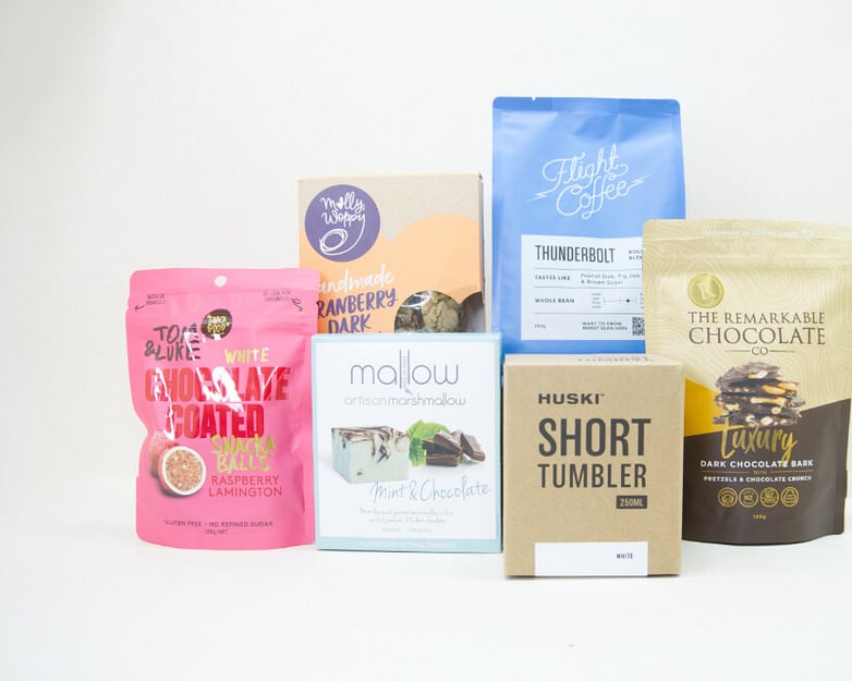 Coffee gift box NZ &mdash; NZ-made gift box with Flight coffee, Tom & Luke balls, artisan cookies and chocolate