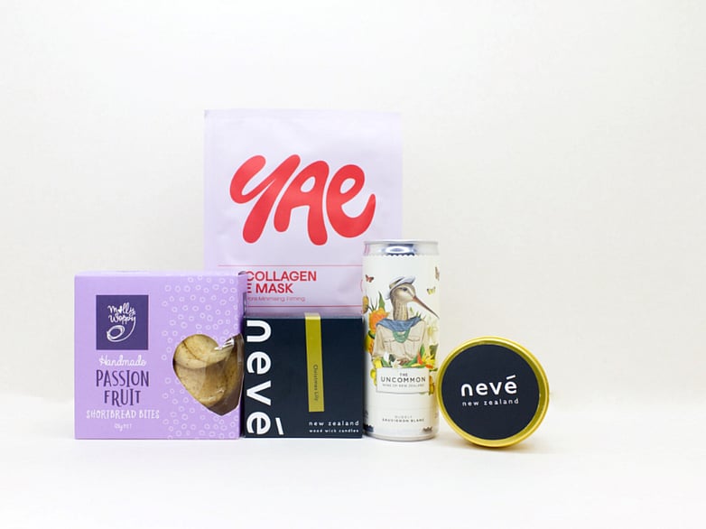 A Little Self-Care gift box NZ &mdash; NZ-made self-care gift box with candle, wine, face mask and cookies