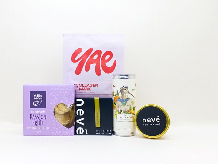 A Little Self-Care gift box NZ — NZ-made self-care gift box with candle, wine, face mask and cookies