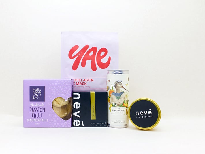 A Little Self-Care gift box NZ — NZ-made self-care gift box with candle, wine, face mask and cookies