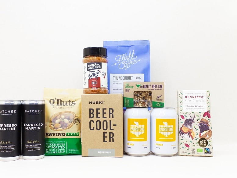 Just for the Men gift box NZ — NZ-made gift box for him with beer, espresso martini, coffee, chocolate and nuts