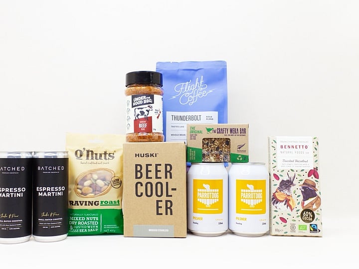 Just for the Men gift box NZ — NZ-made gift box for him with beer, espresso martini, coffee, chocolate and nuts