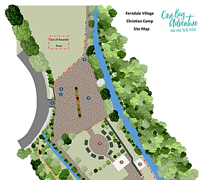Site map of Ferndale Village Christian Camp, located in Henderson Valley West Auckland