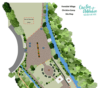 Site map of Ferndale Village Christian Camp, located in Henderson Valley West Auckland