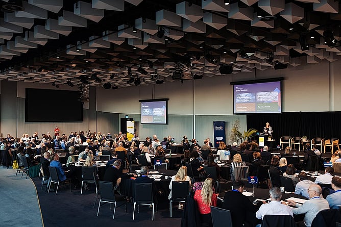 The conference room at Te Pae full of delegates attending E Tipu 2026