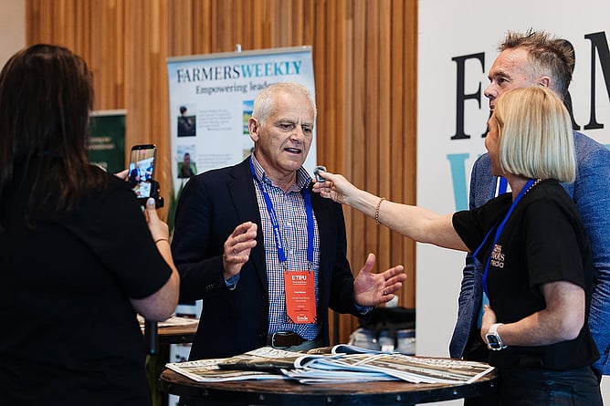 Amber filming an interview conducted by Annie at Farmers Weekly trade booth