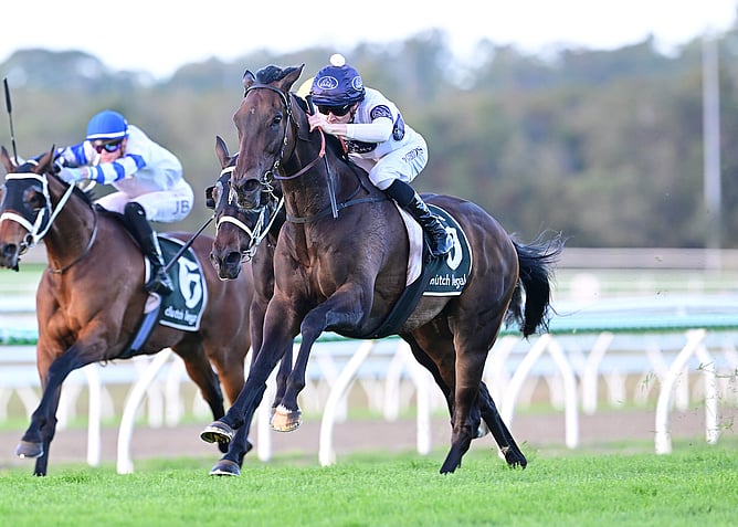 Fan favourite Thebudgiesmugla lands the A$500,000 Listed Caloundra Cup (2400m) in dominant fashion. - Photo: Grant Peters
