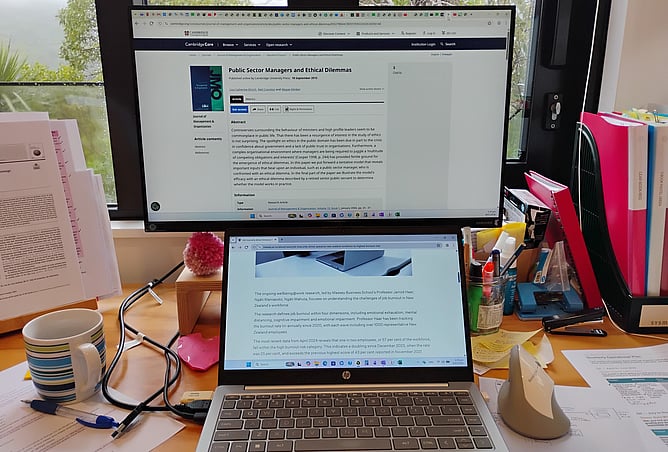 A messy desk when working from home