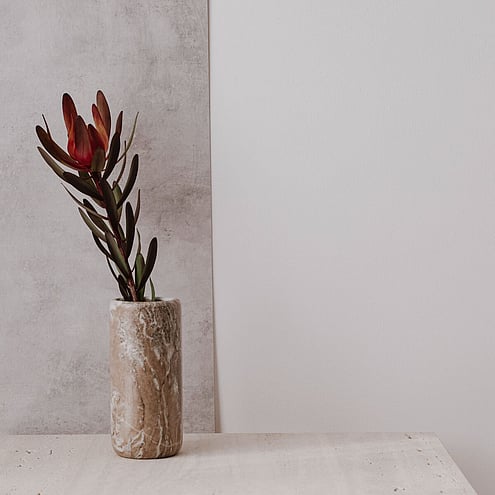 Styled marble surface used to showcase premium natural stone in a luxury home.