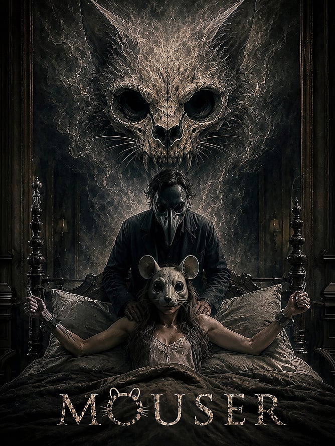 Poster for 'MOUSER', a 2026 psychological horror film written and directed by Mary Gallagher, released on VOD from July 14 via Breaking Glass Pictures.
