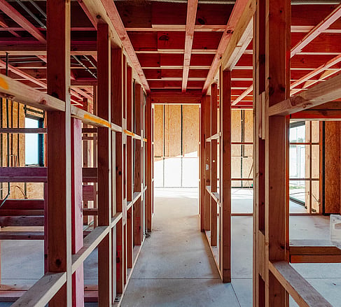 Timber framing inside a high-performance Ebode home under construction