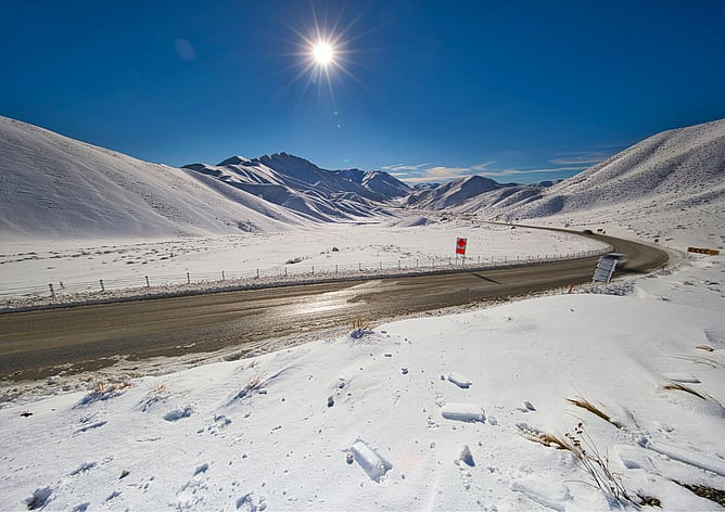 Winter driving conditions on a South Island alpine highway