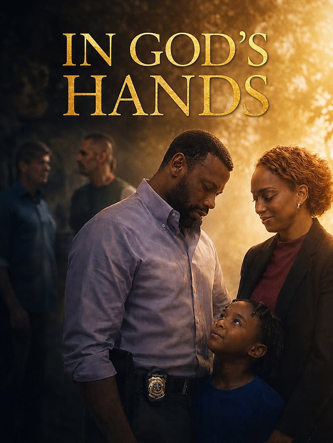 Poster for 'IN GOD’S HANDS', a 2026 crime drama and faith-based thriller from Breaking Glass Pictures, written and directed by Ralph Cinque.