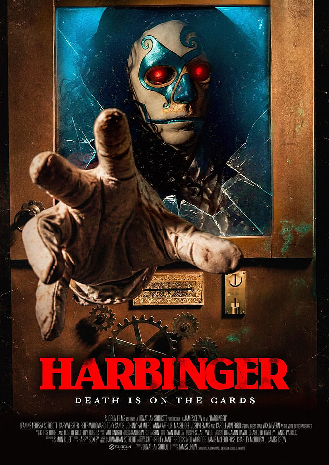 Poster for 'HARBINGER', a 2026 British occult horror film from Miracle Media and Shogun Films, directed by James Crow.