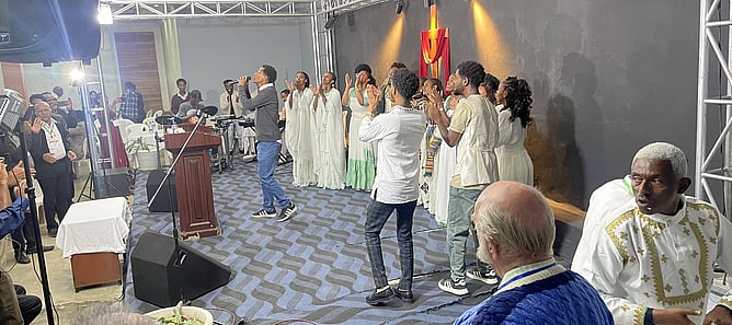 Ethiopian Christians hosted a banquet for BTN complete with traditional Ethiopian music at Saris Brethren Church.