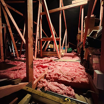 Before photo of attic stair flooring