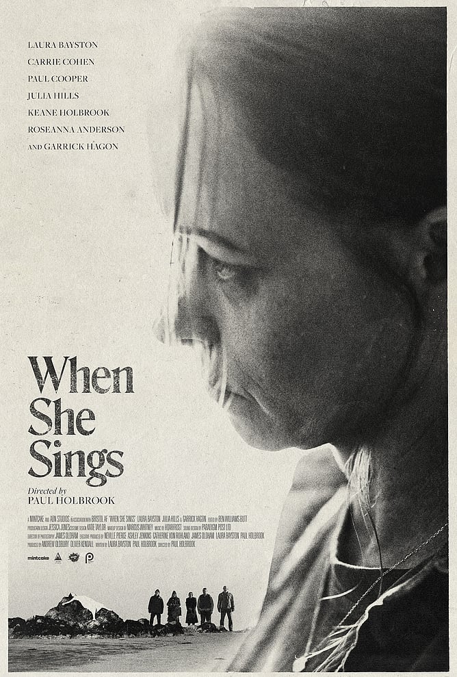 Poster for 'WHEN SHE SINGS', a 2026 folk horror short directed by Paul Holbrook and selected for Flickers’ Rhode Island International Film Festival.