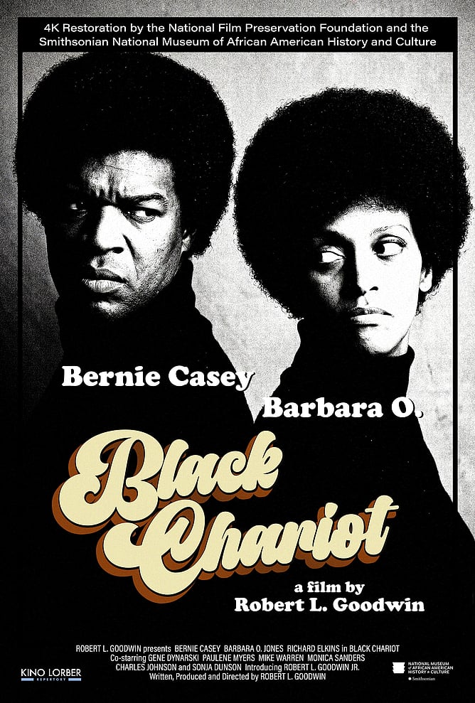 Poster for 'BLACK CHARIOT', Robert L. Goodwin’s rediscovered 1971 American independent film, newly restored in 4K.